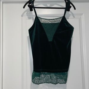 Green velvet laced camisole top